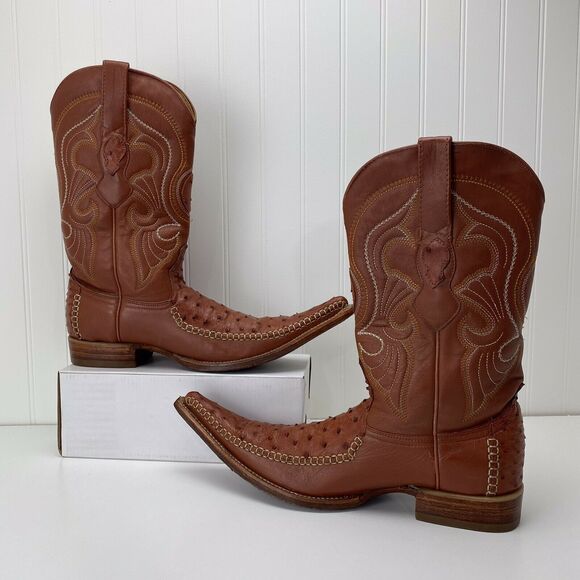 Los Altos Boots 6X Cognac Ostrich Fashion Cowboy Western Boots Mens US 7 EE $370 - Picture 2 of 12